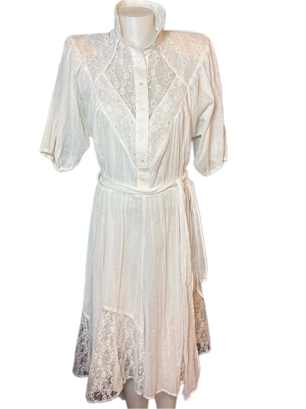 Vintage 1980s Mark Two Made in Australia Lace & Cotton Midi Shirt Dress